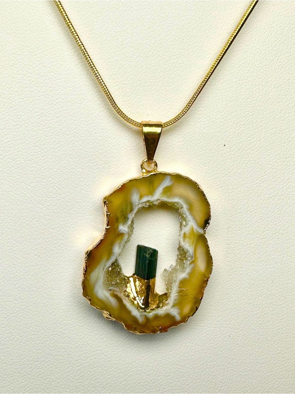 Druzy Agate with Black Tourmaline Necklace